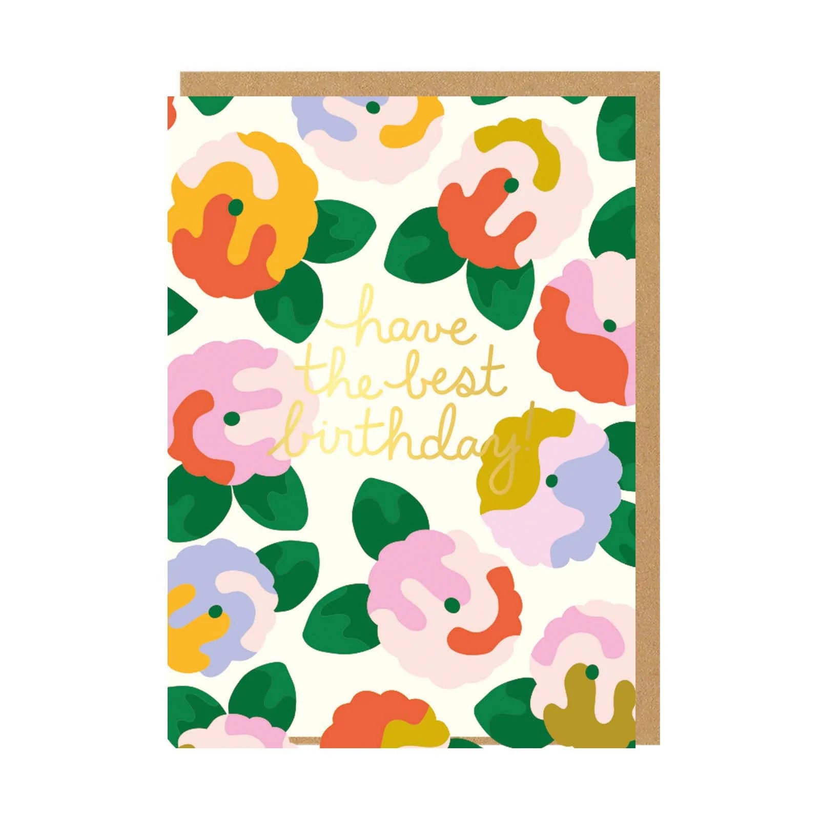 Have the Best Birthday Floral Birthday Card by Elizabeth Olwen with gold foil, blank inside, and brown Kraft envelope gift store knoxville